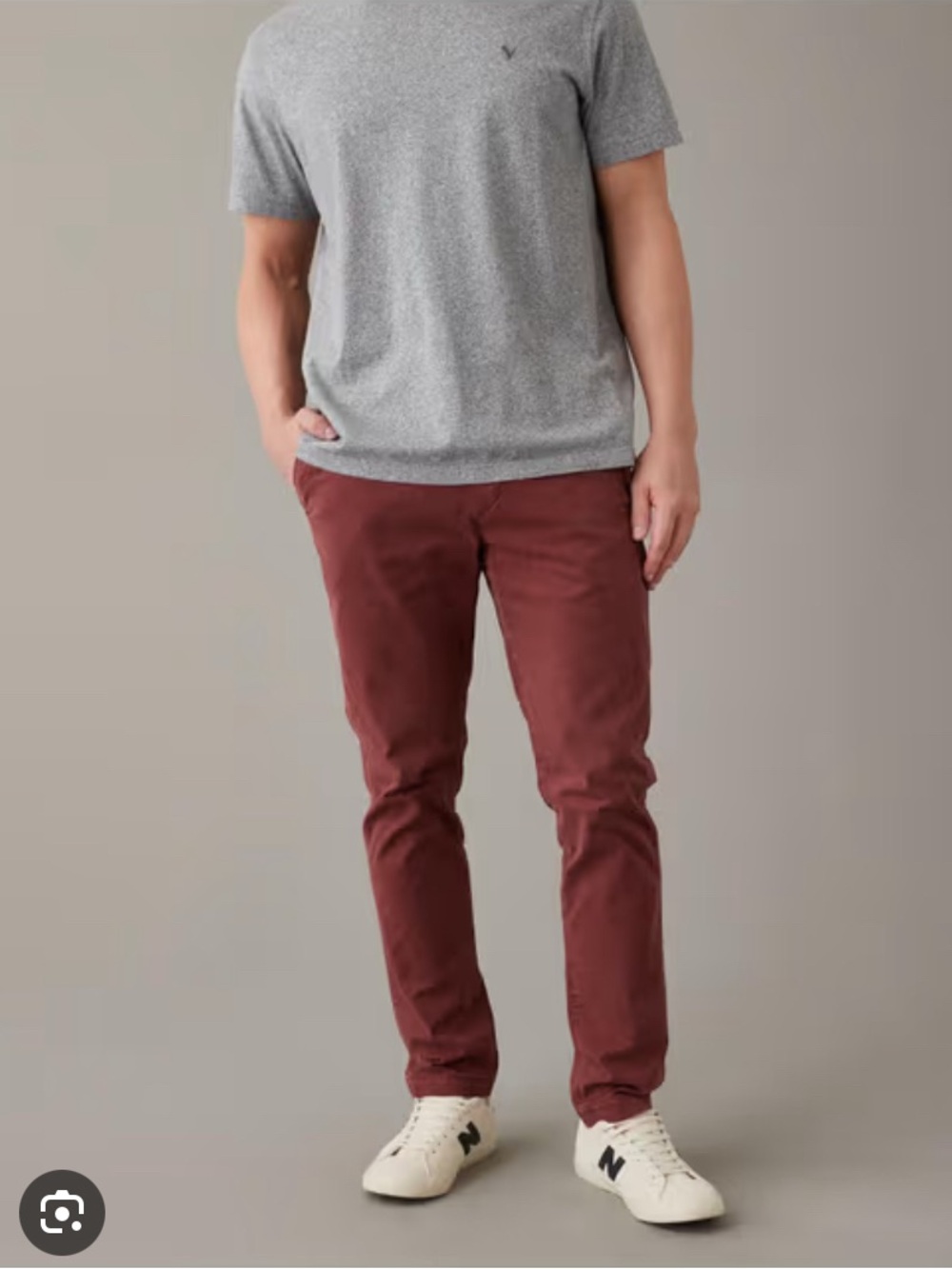 American Eagle Men’s airflex slim lived in khaki burgundy 34x36 NWT